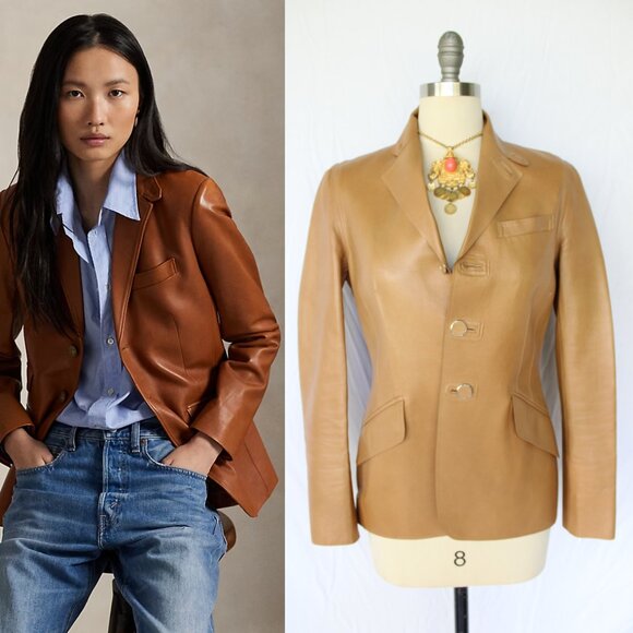 RALPH LAUREN black label Collection leather tan Blazer sports coat Dress Jacket - Picture 1 of 10